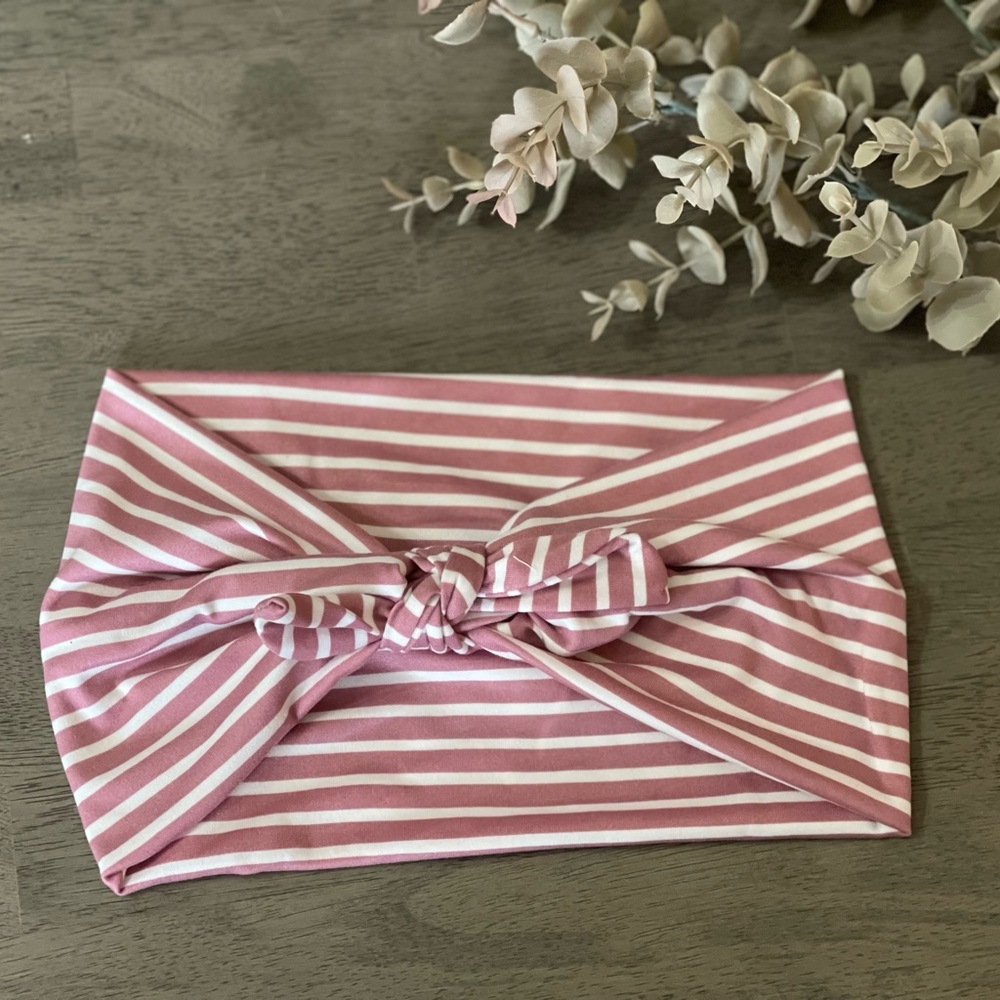 Pink & white stripe faux bow headband